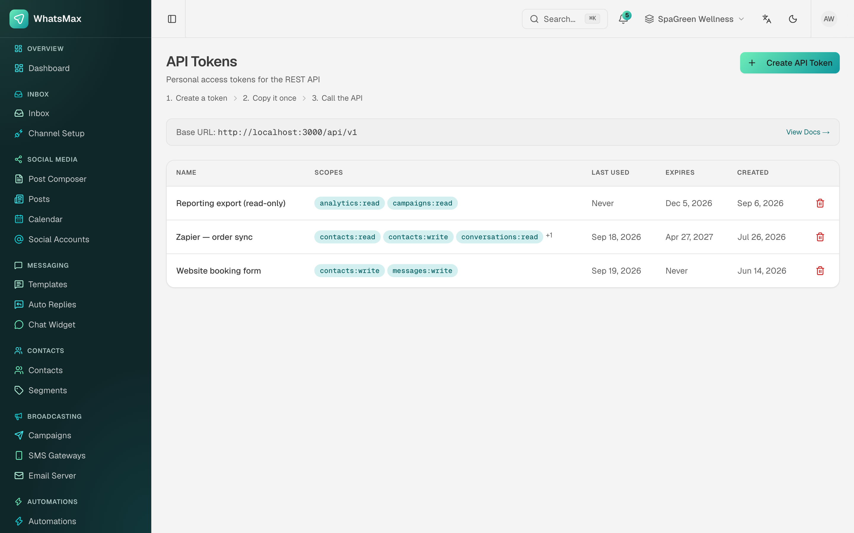 API tokens
